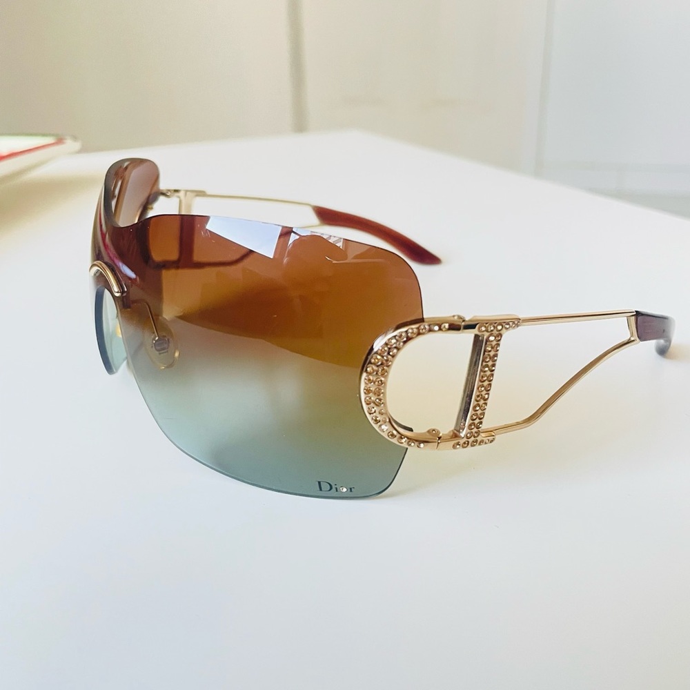 RARE🌹Authentic DIOR rimless brown Gold Swarovski sunglasses Vintage